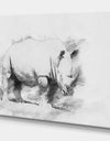 Black and White Rhino Sketch - Animals Painting Print on Wrapped Canvas