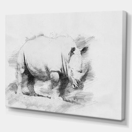 Black and White Rhino Sketch - Animals Painting Print on Wrapped Canvas