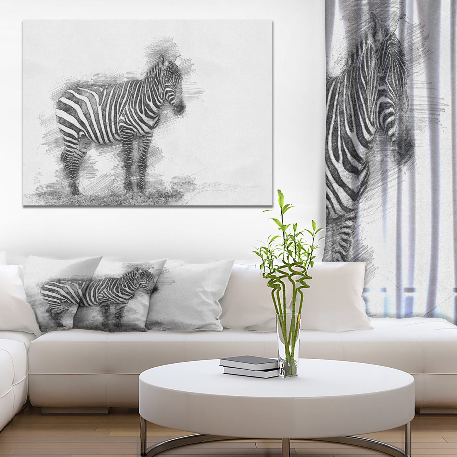 Black and White Zebra Sketch - Animals Painting Print on Wrapped Canvas