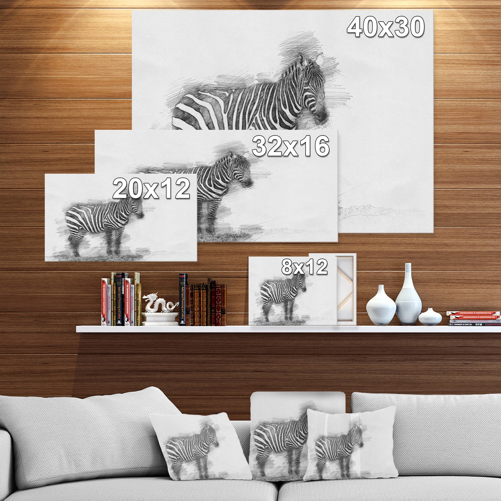 Black and White Zebra Sketch - Animals Painting Print on Wrapped Canvas