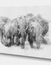 Black and White Elephant in Pencil Sketch - Animals Painting Print on Wrapped Canvas