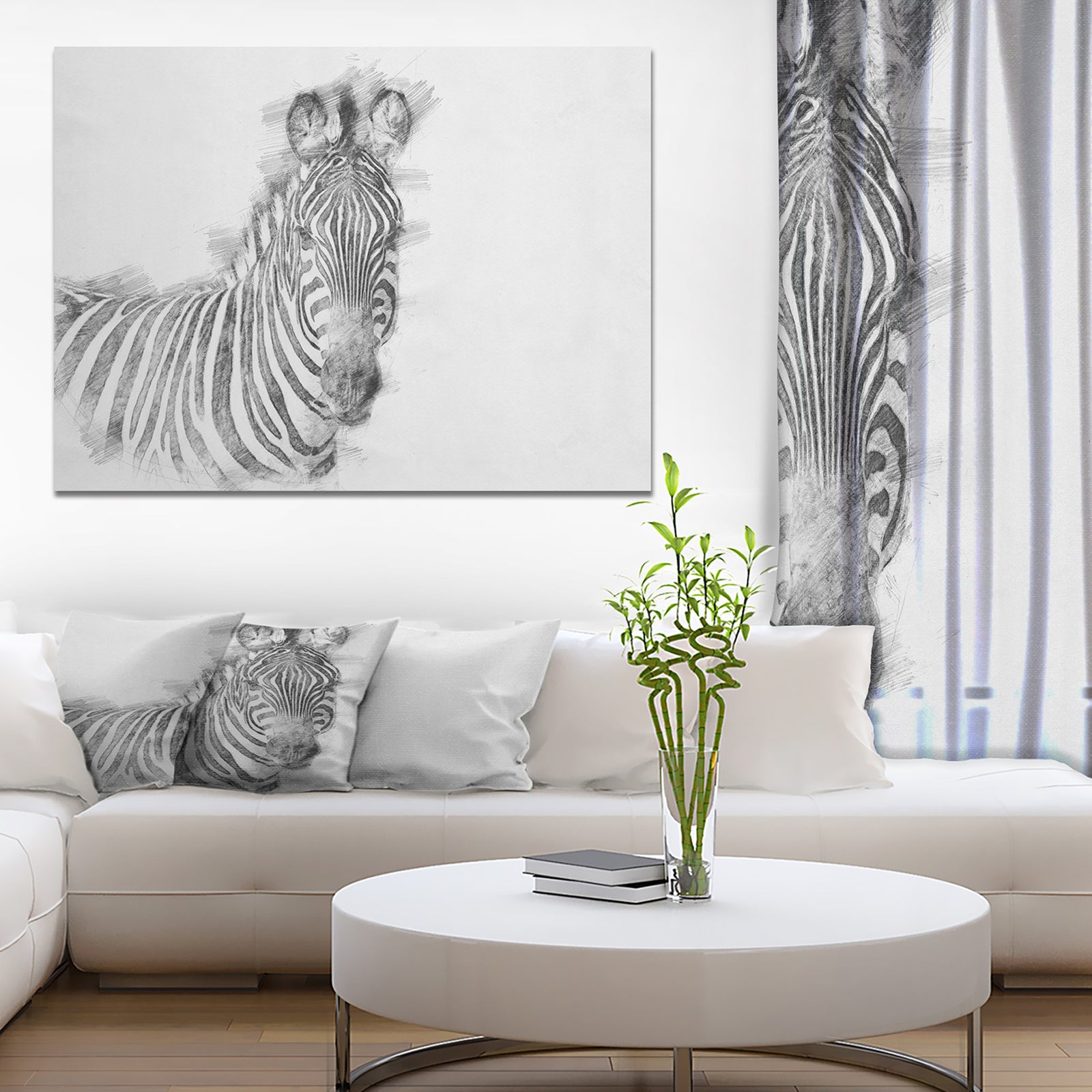 Black and White Zebra Spencil ketch - Animals Painting Print on Wrapped Canvas