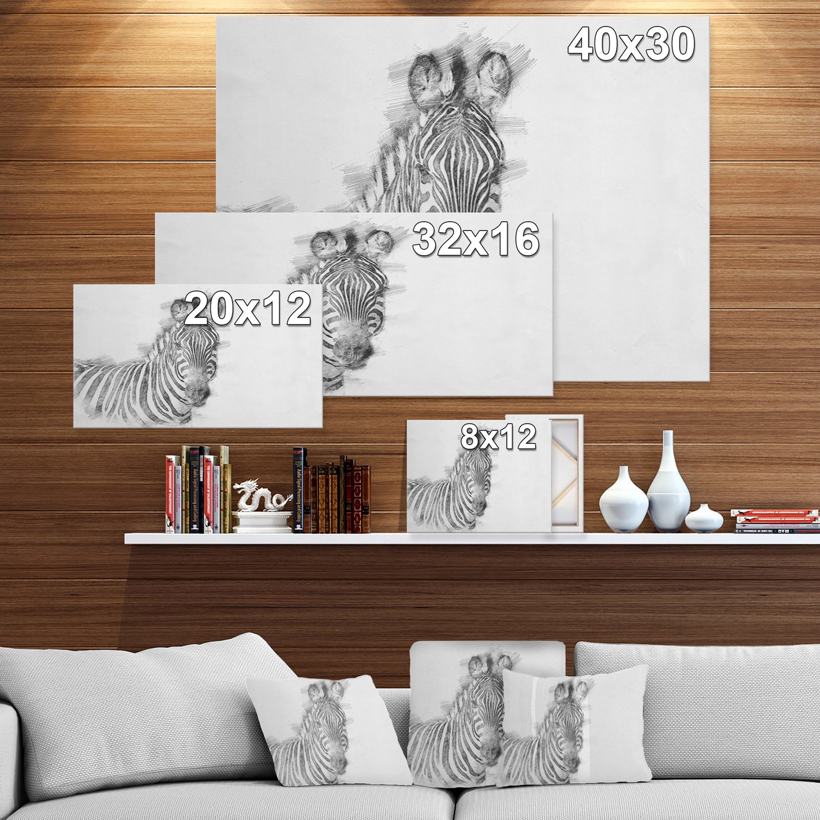 Black and White Zebra Spencil ketch - Animals Painting Print on Wrapped Canvas