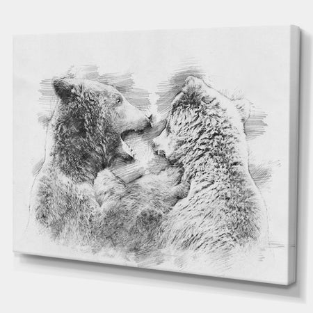 Black and White Bear Pencil Sketch - Animals Painting Print on Wrapped Canvas
