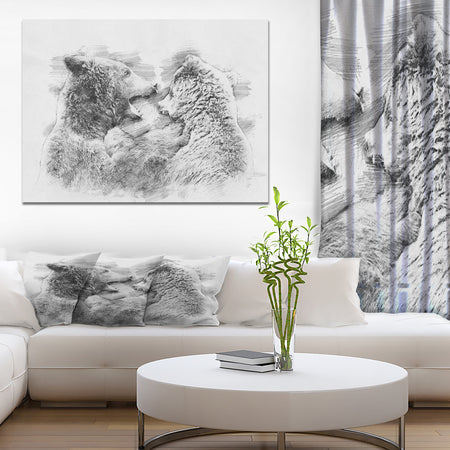 Black and White Bear Pencil Sketch - Animals Painting Print on Wrapped Canvas