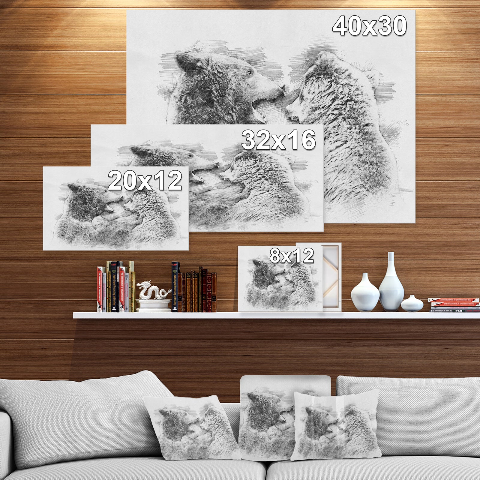 Black and White Bear Pencil Sketch - Animals Painting Print on Wrapped Canvas