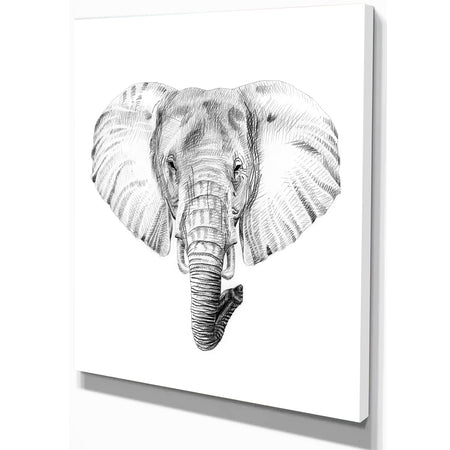 Pencil Elephant Sketch in Black and White - Animals Painting Print on Wrapped Canvas