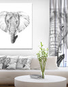 Pencil Elephant Sketch in Black and White - Animals Painting Print on Wrapped Canvas