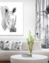 Pencil Rhino Sketch in Black and White - Animals Painting Print on Wrapped Canvas