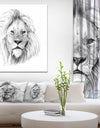 Pencil Lion Sketch in Black and White - Animals Painting Print on Wrapped Canvas