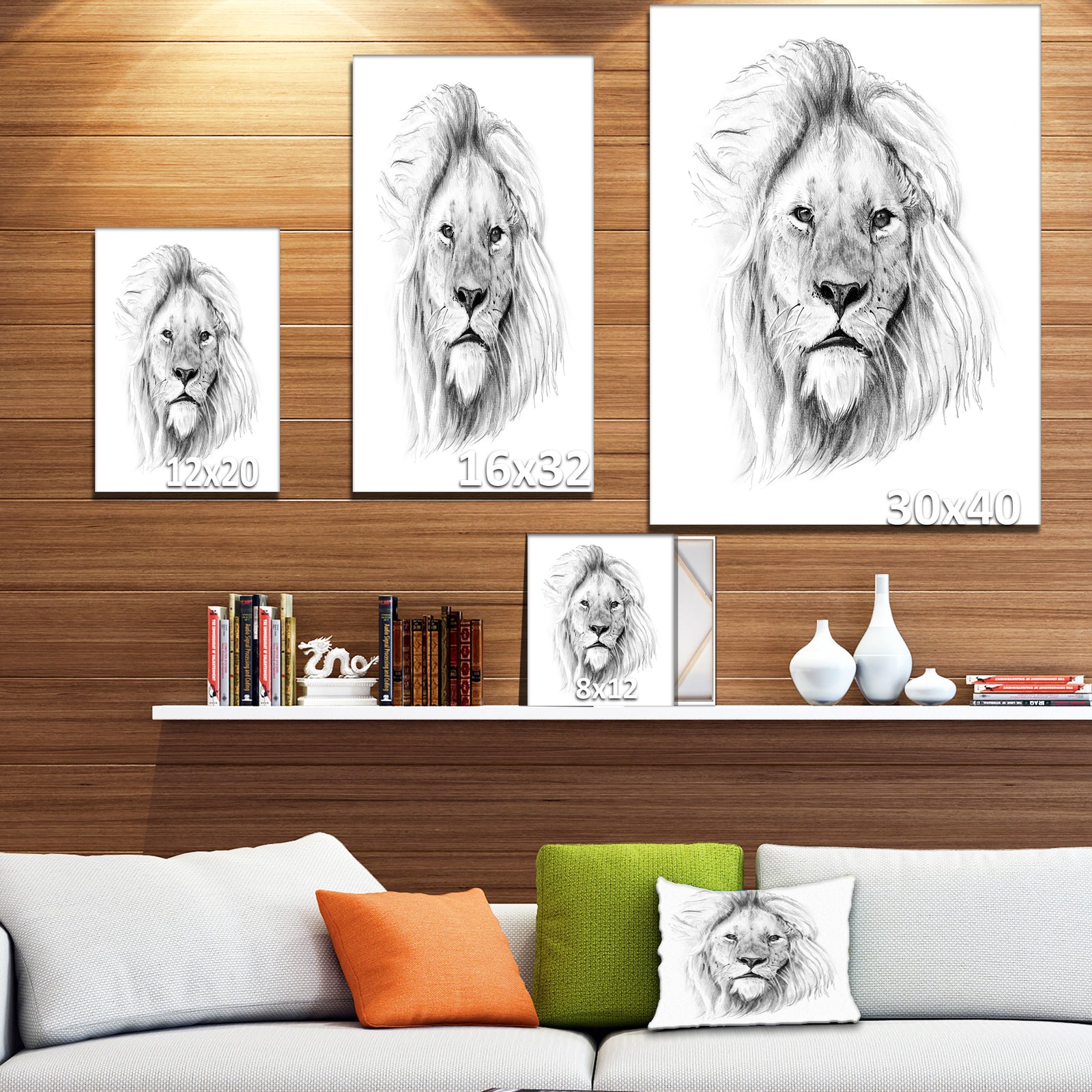 Pencil Lion Sketch in Black and White - Animals Painting Print on Wrapped Canvas