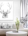 Pencil Deer Sketch in Black and White - Animals Painting Print on Wrapped Canvas