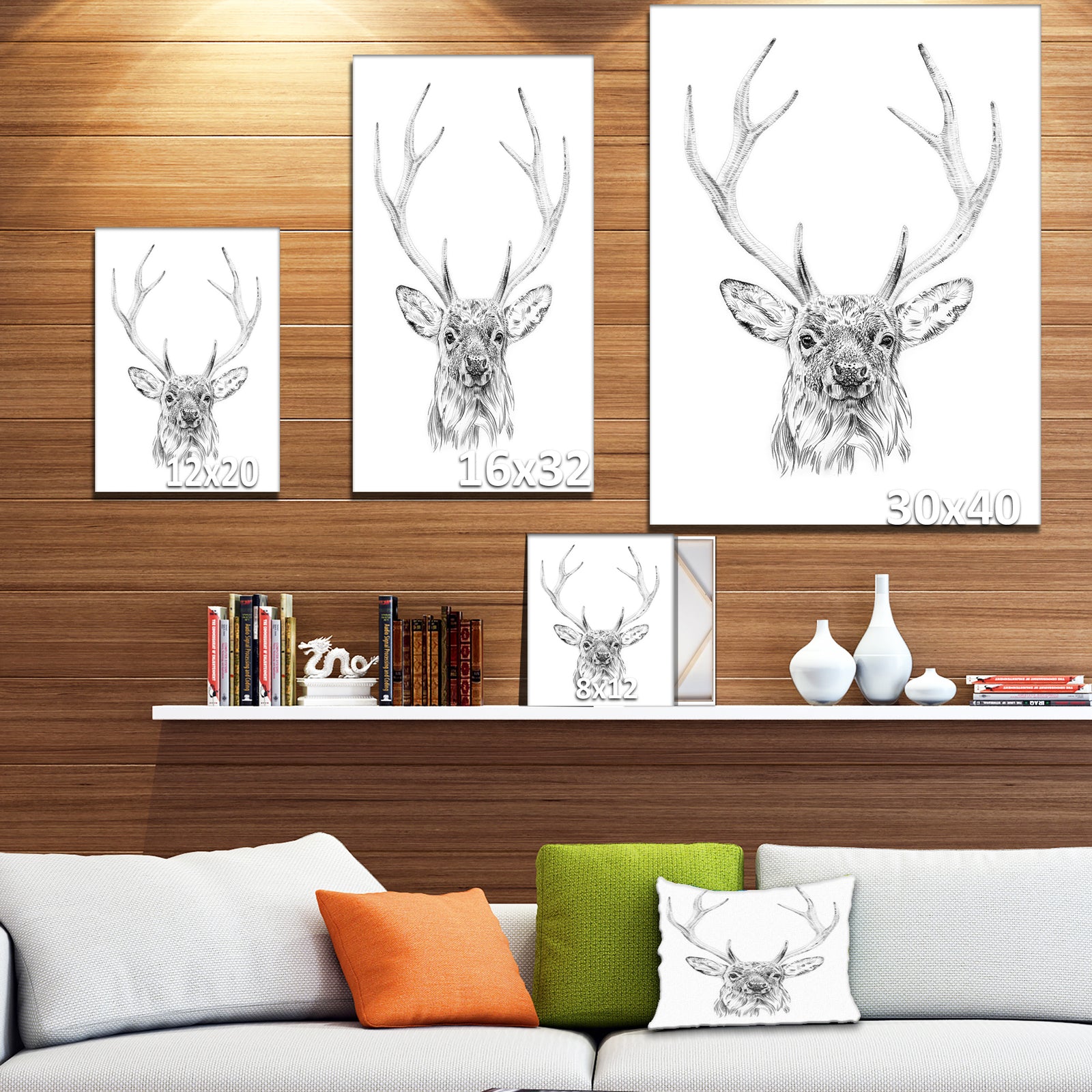 Pencil Deer Sketch in Black and White - Animals Painting Print on Wrapped Canvas