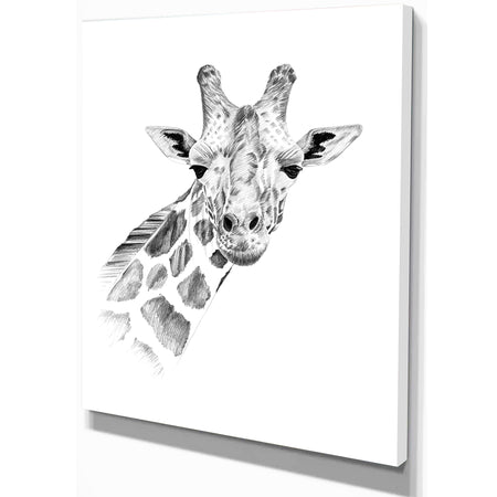 Pencil Giraffe Sketch in Black and White - Animals Painting Print on Wrapped Canvas