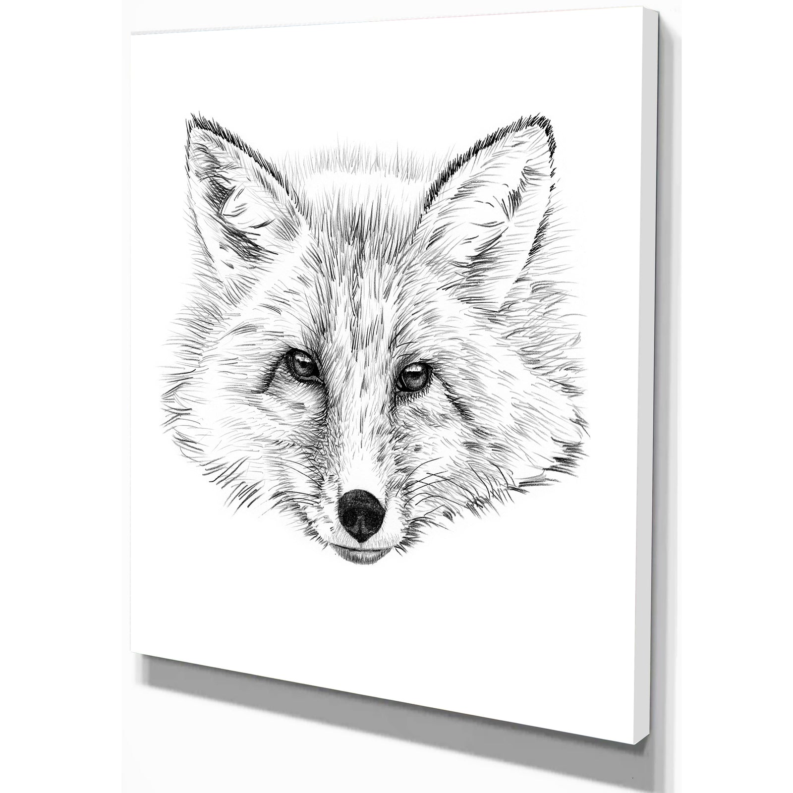 Pencil Fox Sketch in Black and White - Animals Painting Print on Wrapped Canvas