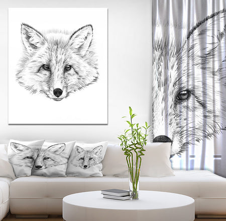 Pencil Fox Sketch in Black and White - Animals Painting Print on Wrapped Canvas
