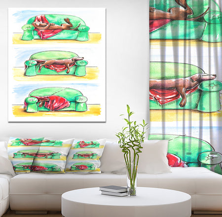 Dog on sofa - Animals Painting Print on Wrapped Canvas