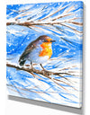 Robin in winter - Animals Painting Print on Wrapped Canvas