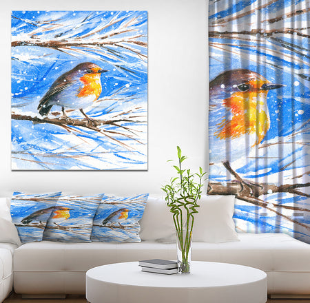 Robin in winter - Animals Painting Print on Wrapped Canvas
