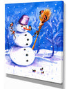 Snowman Playing with Birds - Animals Painting Print on Wrapped Canvas