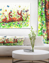 Happy Brown dog with Flowers and Butterfly - Animals Painting Print on Wrapped Canvas