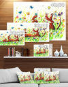 Happy Brown dog with Flowers and Butterfly - Animals Painting Print on Wrapped Canvas