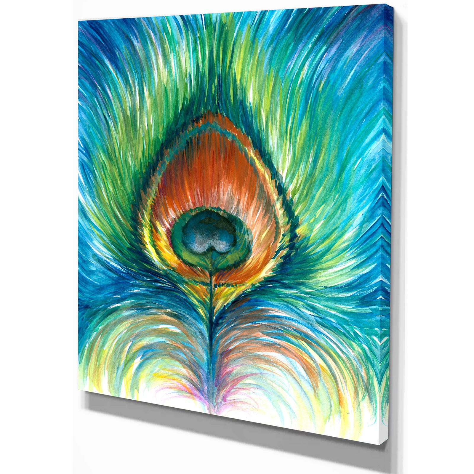 Peacock feather - Contemporary Animals Painting Print on Wrapped Canvas