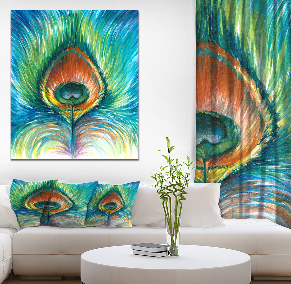 Peacock feather - Contemporary Animals Painting Print on Wrapped Canvas