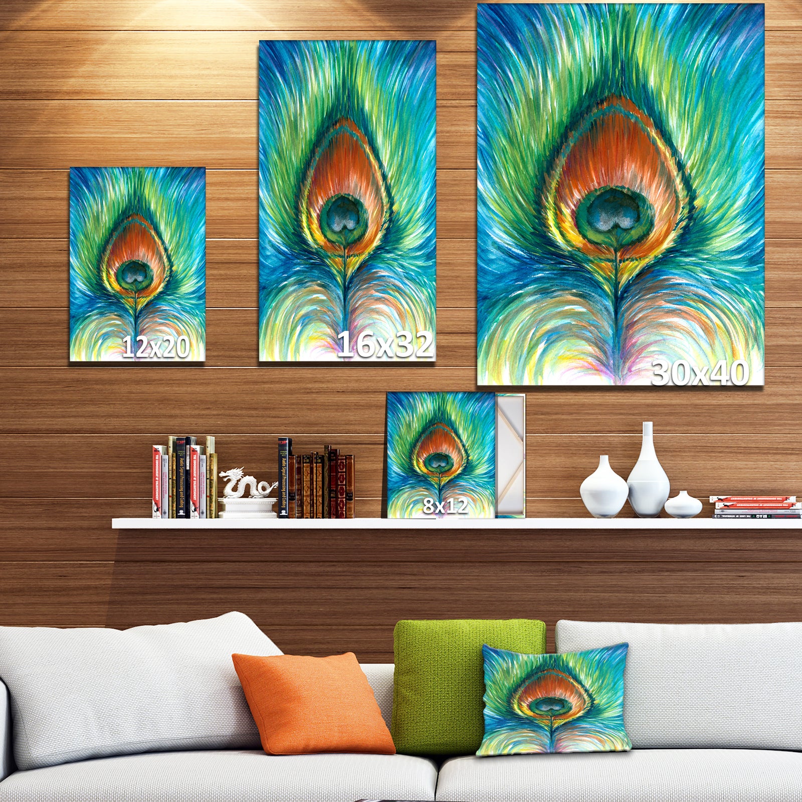 Peacock feather - Contemporary Animals Painting Print on Wrapped Canvas