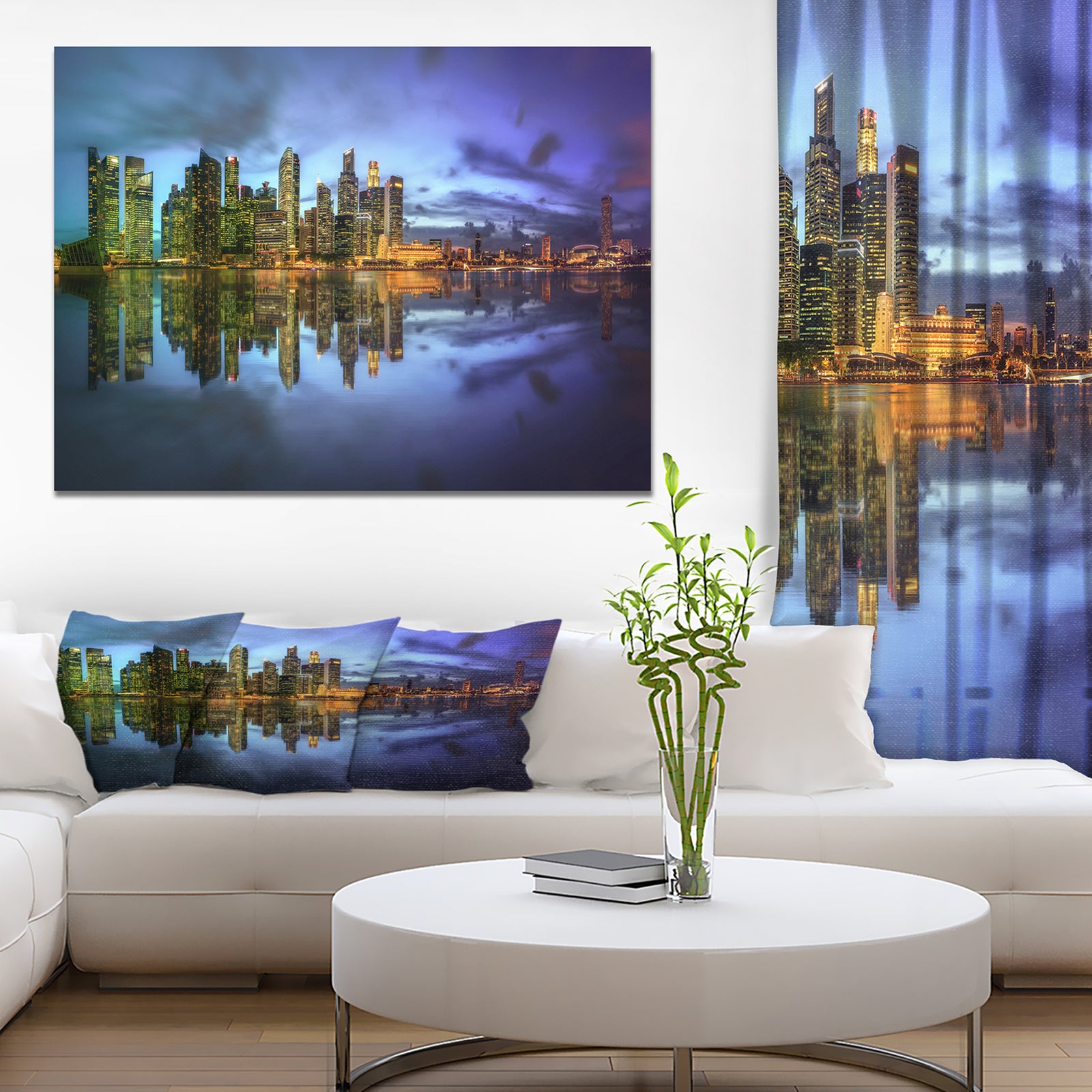 Singapore skyline view from Marina bay - Landscapes Cityscapes Photographic on wrapped Canvas