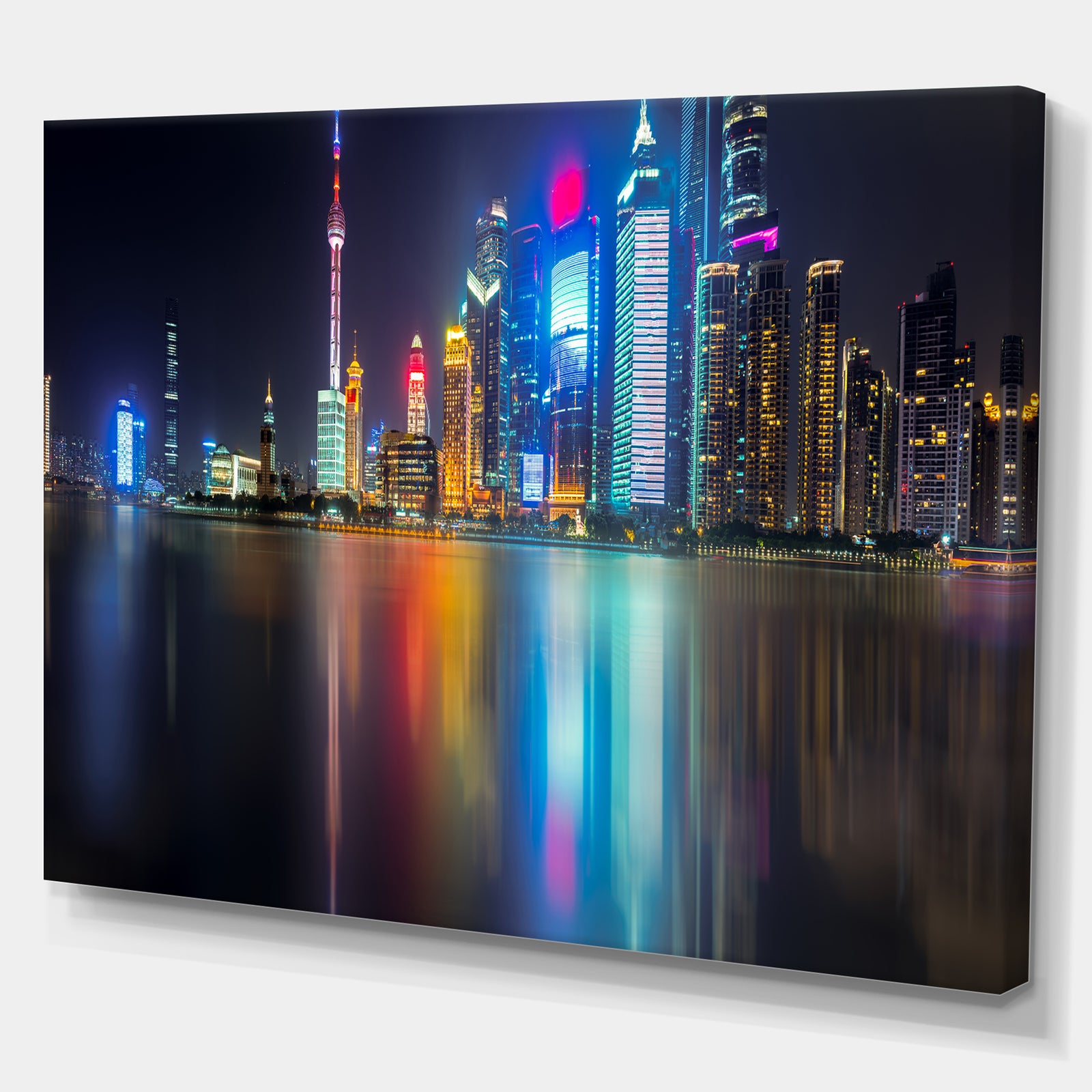 Shanghai Colorful City Skyline - Cityscapes Photography on Wrapped Canvas