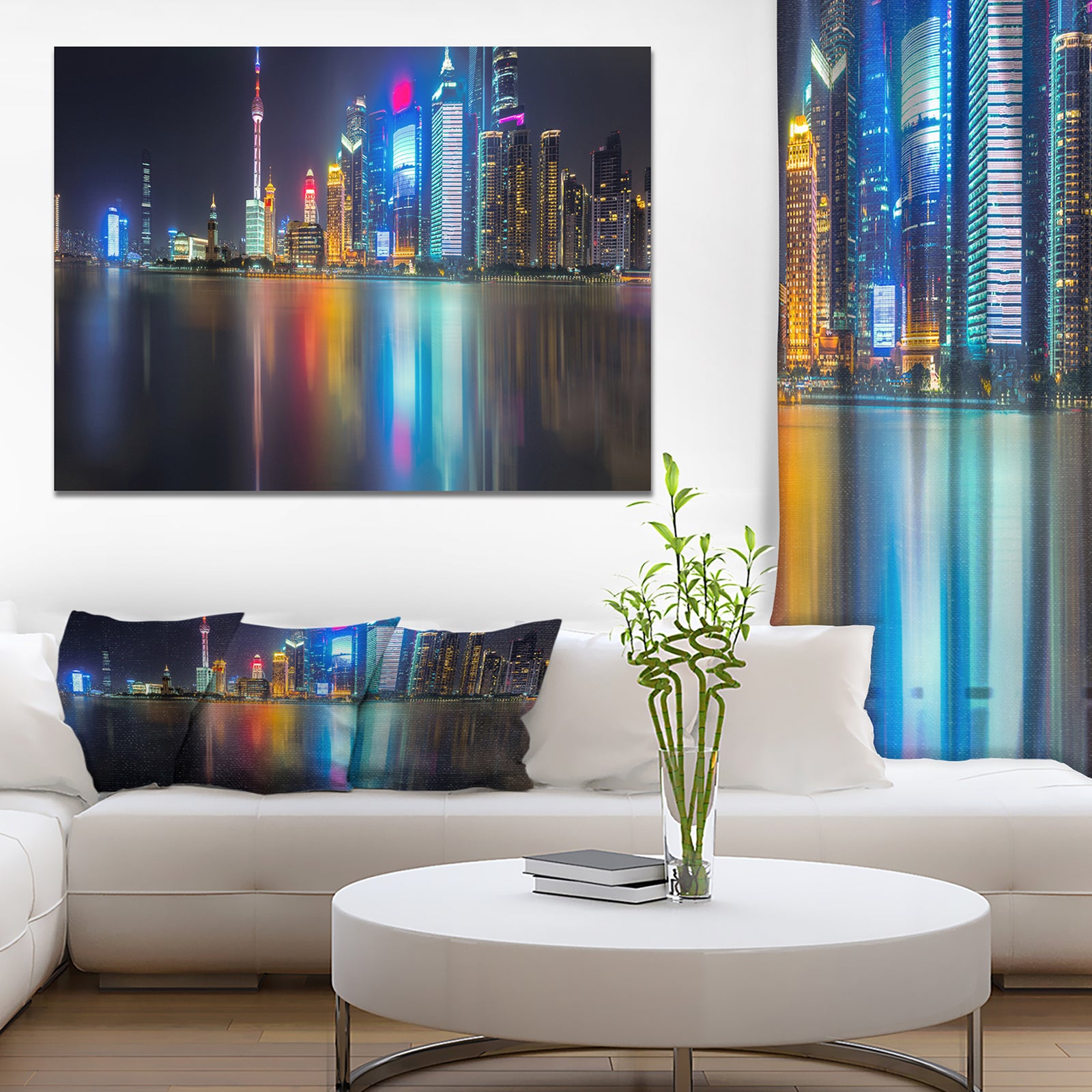Shanghai Colorful City Skyline - Cityscapes Photography on Wrapped Canvas
