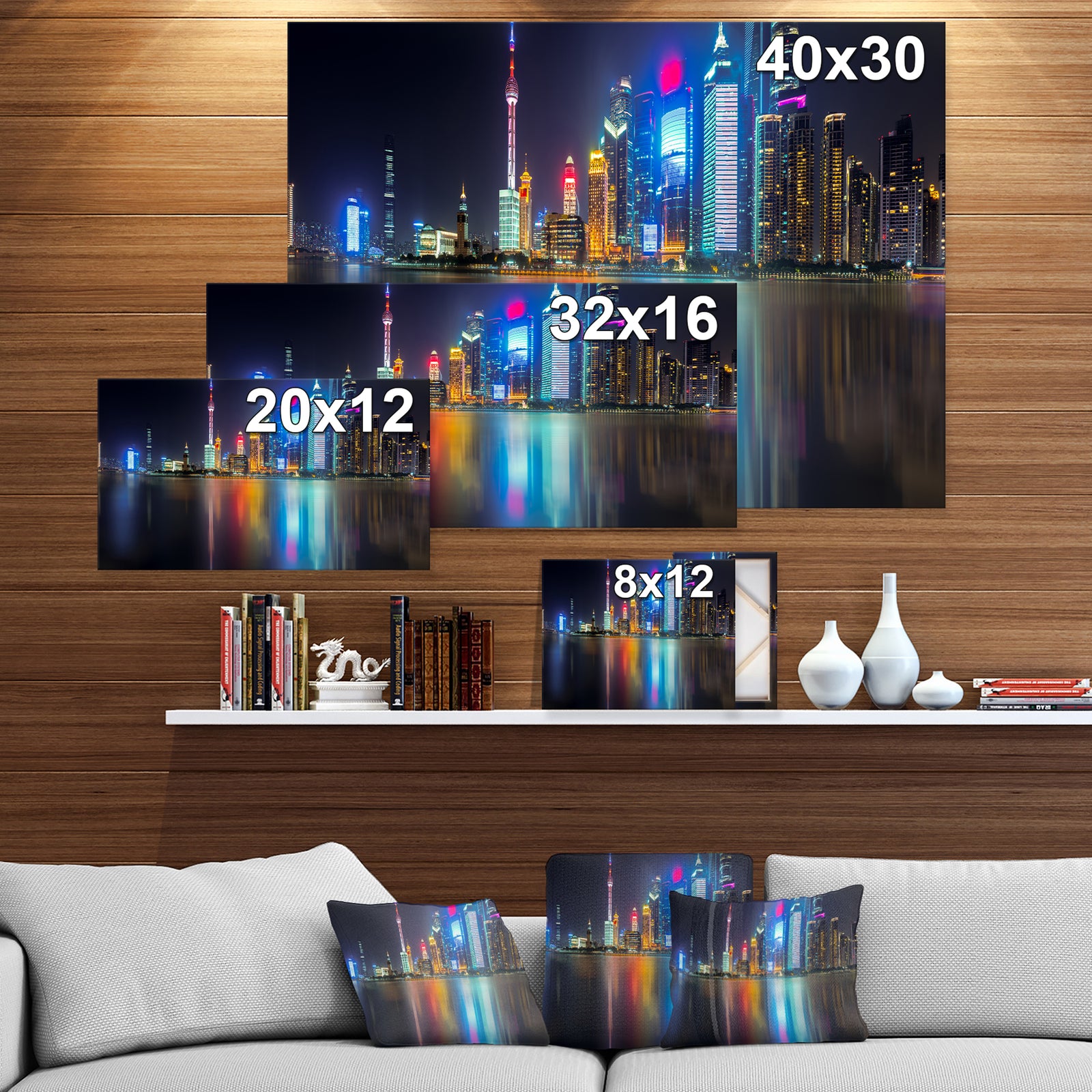 Shanghai Colorful City Skyline - Cityscapes Photography on Wrapped Canvas