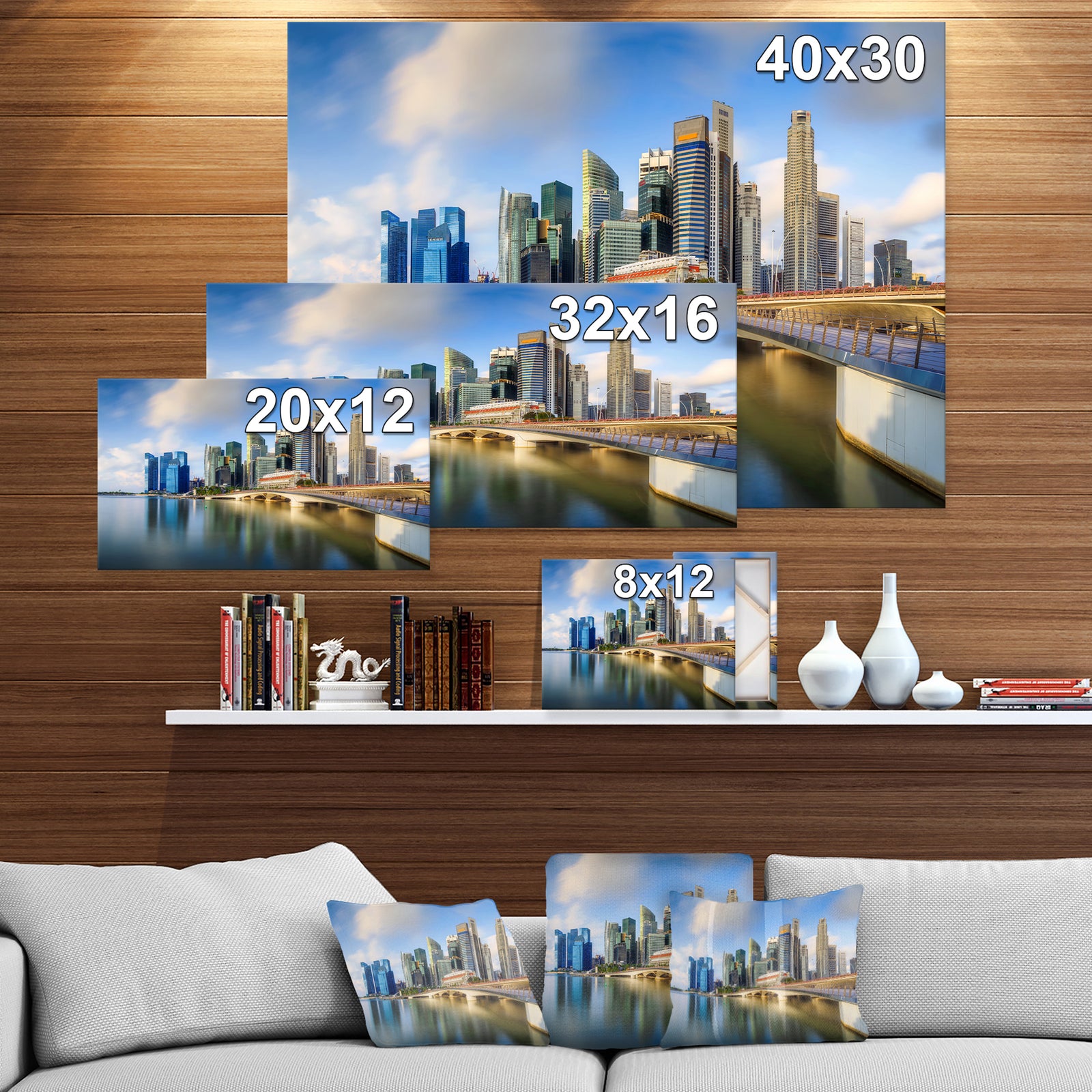 Singapore Skyline - Sea & Shore Cityscapes Photographic on wrapped Canvas
