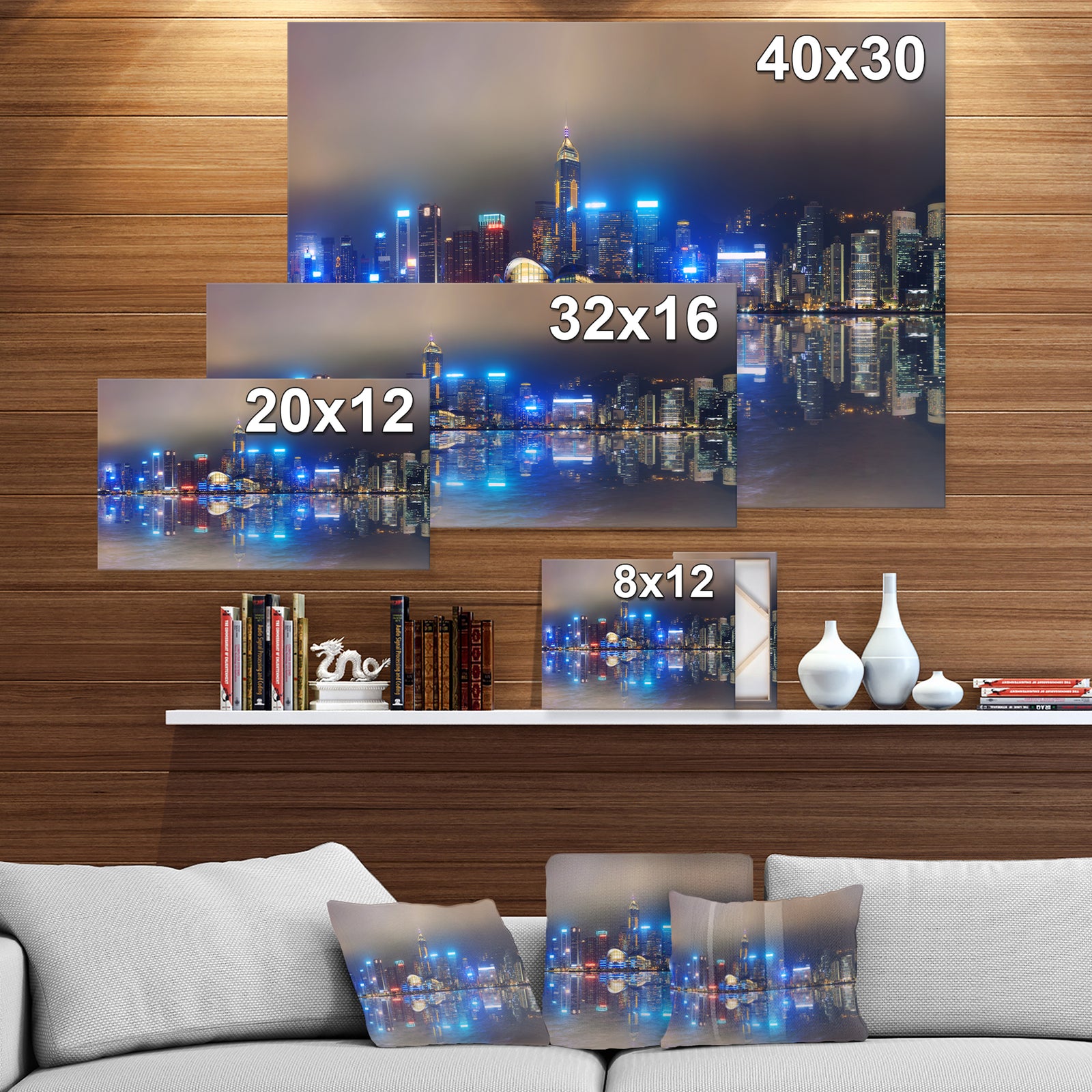 Panorama of central Hong Kong - Landscapes Cityscapes Photographic on wrapped Canvas