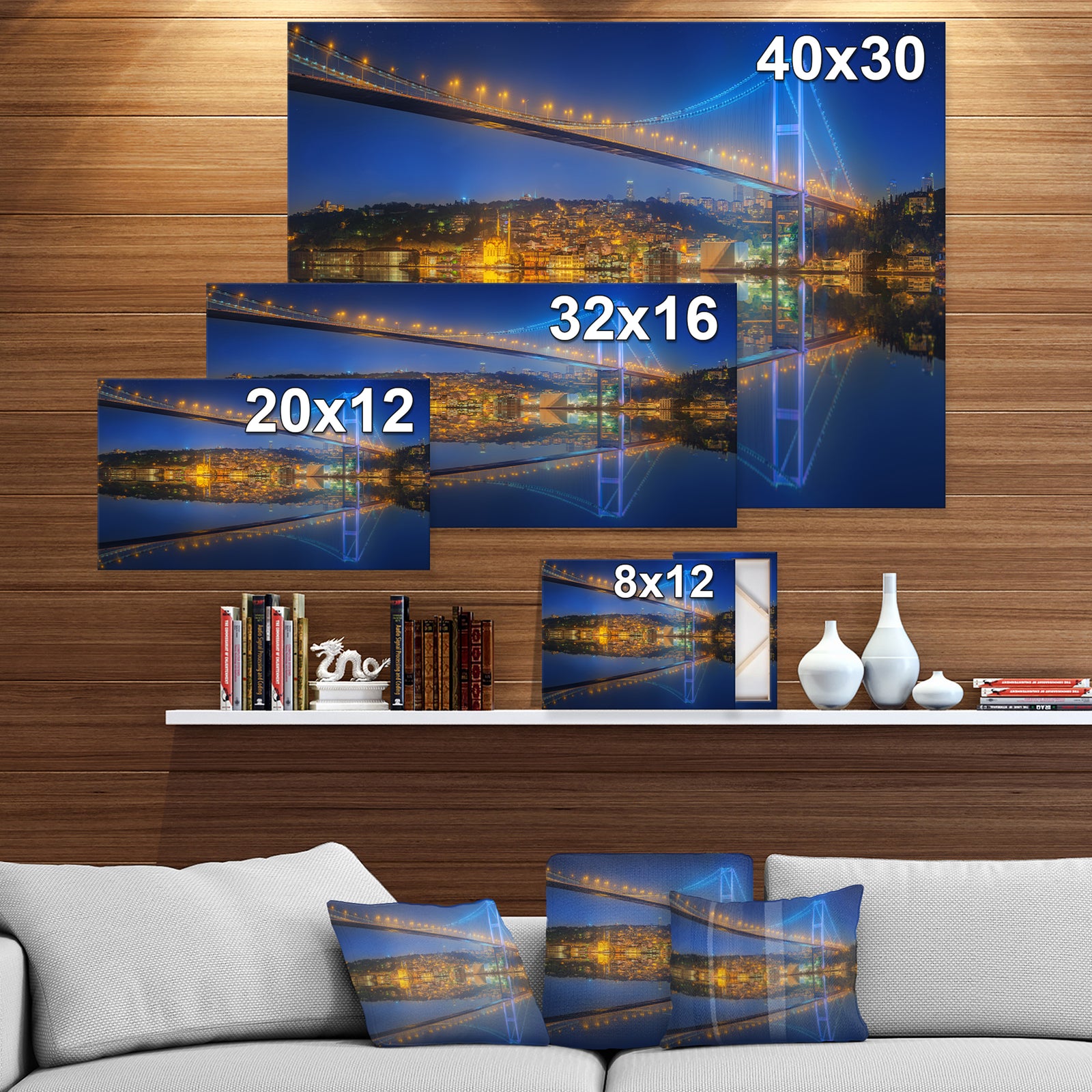 Bosphorus bridge at night Istanbul Skyline - Cityscapes Photography on Wrapped Canvas