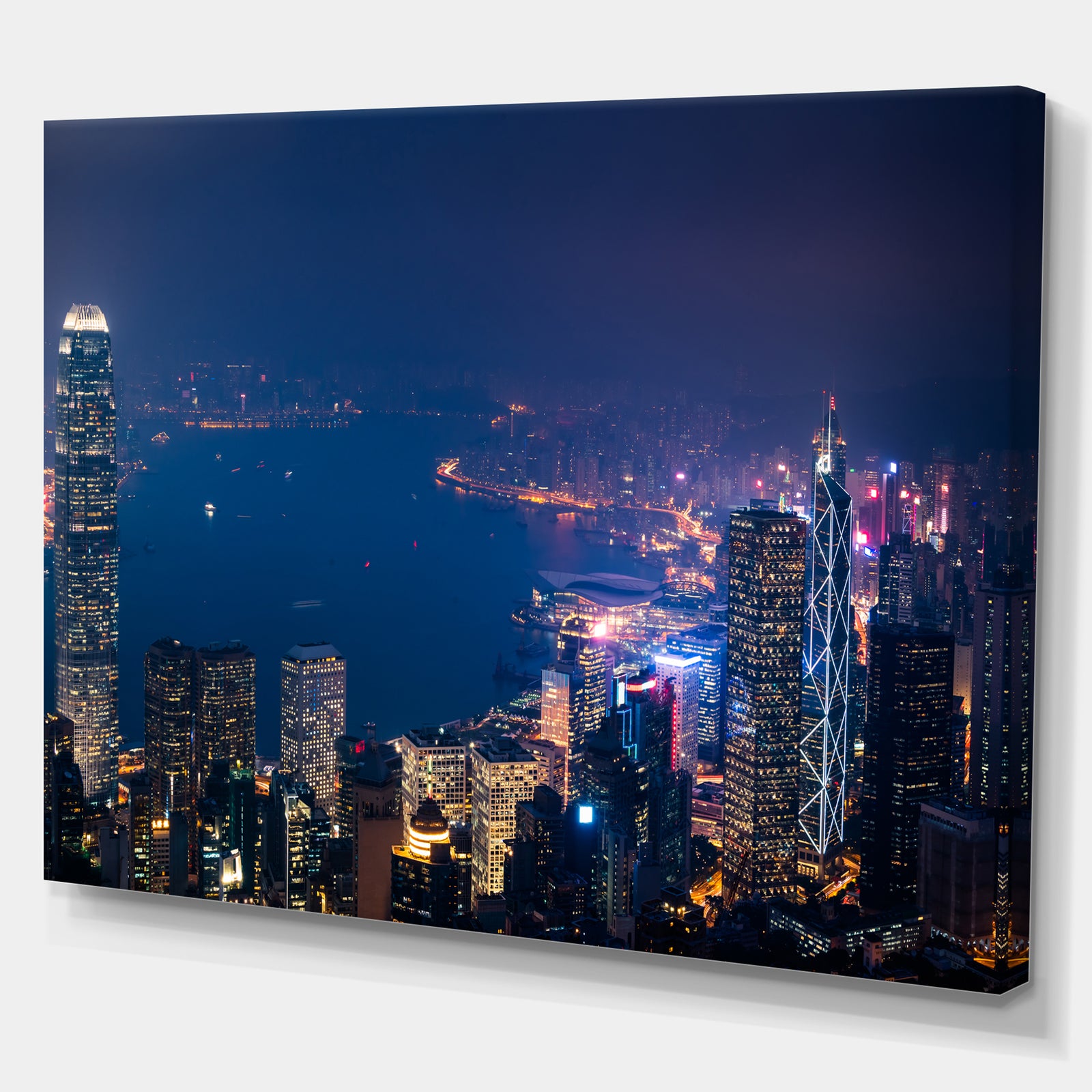 Downtown Victoria Harbor in Hong Kong Skyline - Sea & Shore Cityscapes Photographic on wrapped Canvas