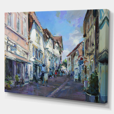 Old town landscape painting - Cityscapes Photography on Wrapped Canvas