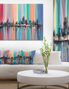 CityUnder Rainbow Sky - Cityscapes Painting Print on Wrapped Canvas