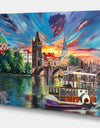 Charles Bridge Prague in Colorful Sky - Cityscapes Painting Print on Wrapped Canvas