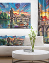 Charles Bridge Prague in Colorful Sky - Cityscapes Painting Print on Wrapped Canvas