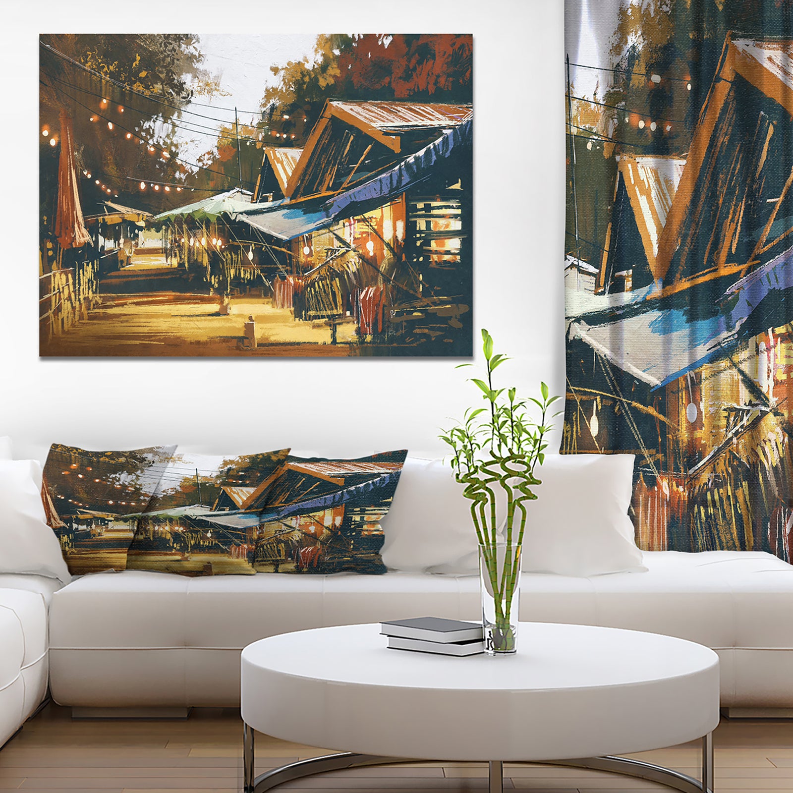 Evening Traditional Market in Oil Painting - Cityscapes Painting Print on Wrapped Canvas