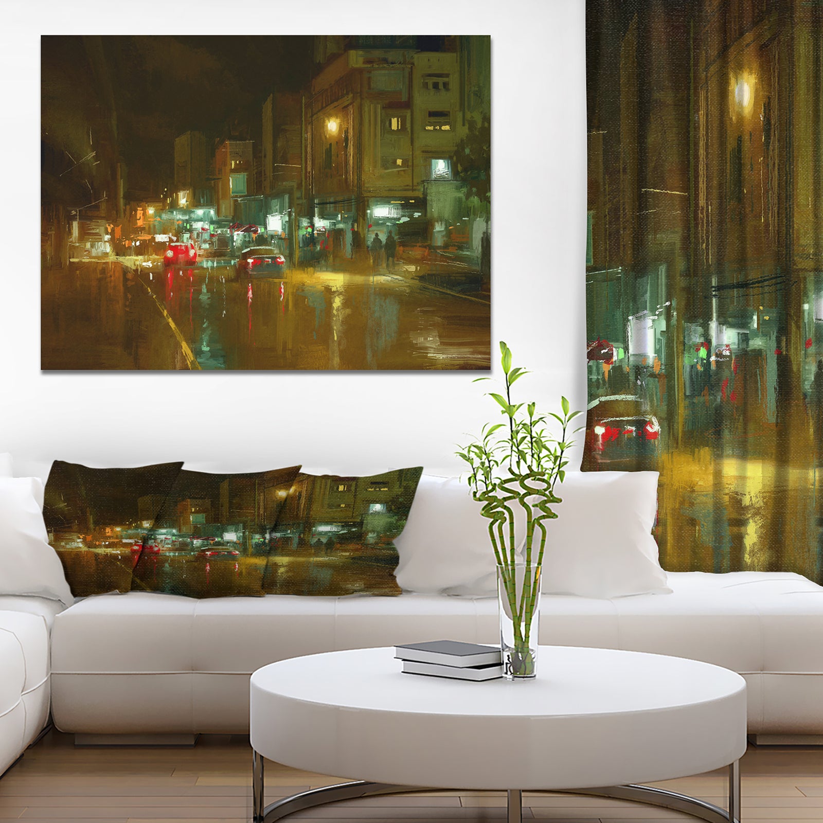 City street at night in Colorful Light - Cityscapes Contemporary on Wrapped Canvas