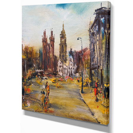 Hhistoric square with church Oil Painting - Cityscapes Painting Print on Wrapped Canvas