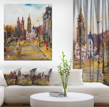 Hhistoric square with church Oil Painting - Cityscapes Painting Print on Wrapped Canvas