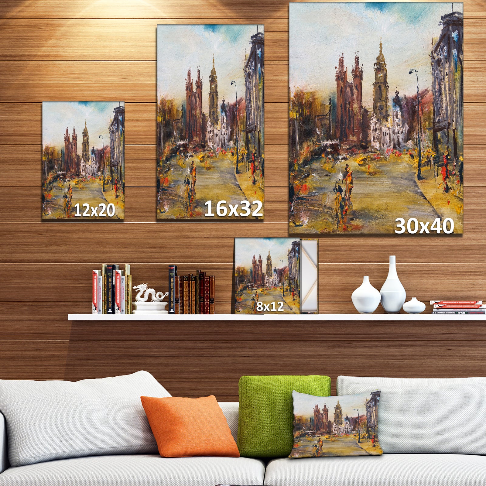 Hhistoric square with church Oil Painting - Cityscapes Painting Print on Wrapped Canvas