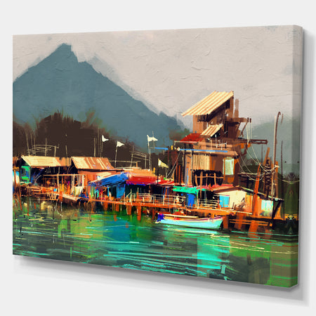 Old fishing village - Cityscapes Painting Print on Wrapped Canvas