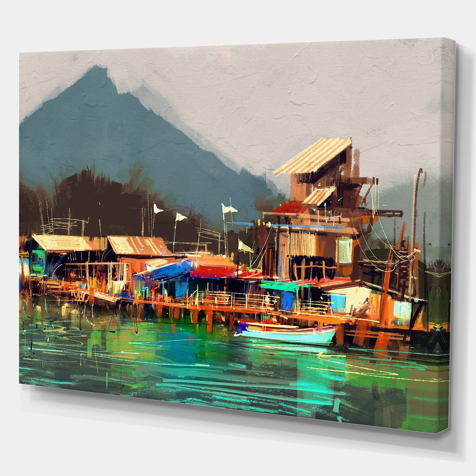 Old fishing village - Cityscapes Painting Print on Wrapped Canvas