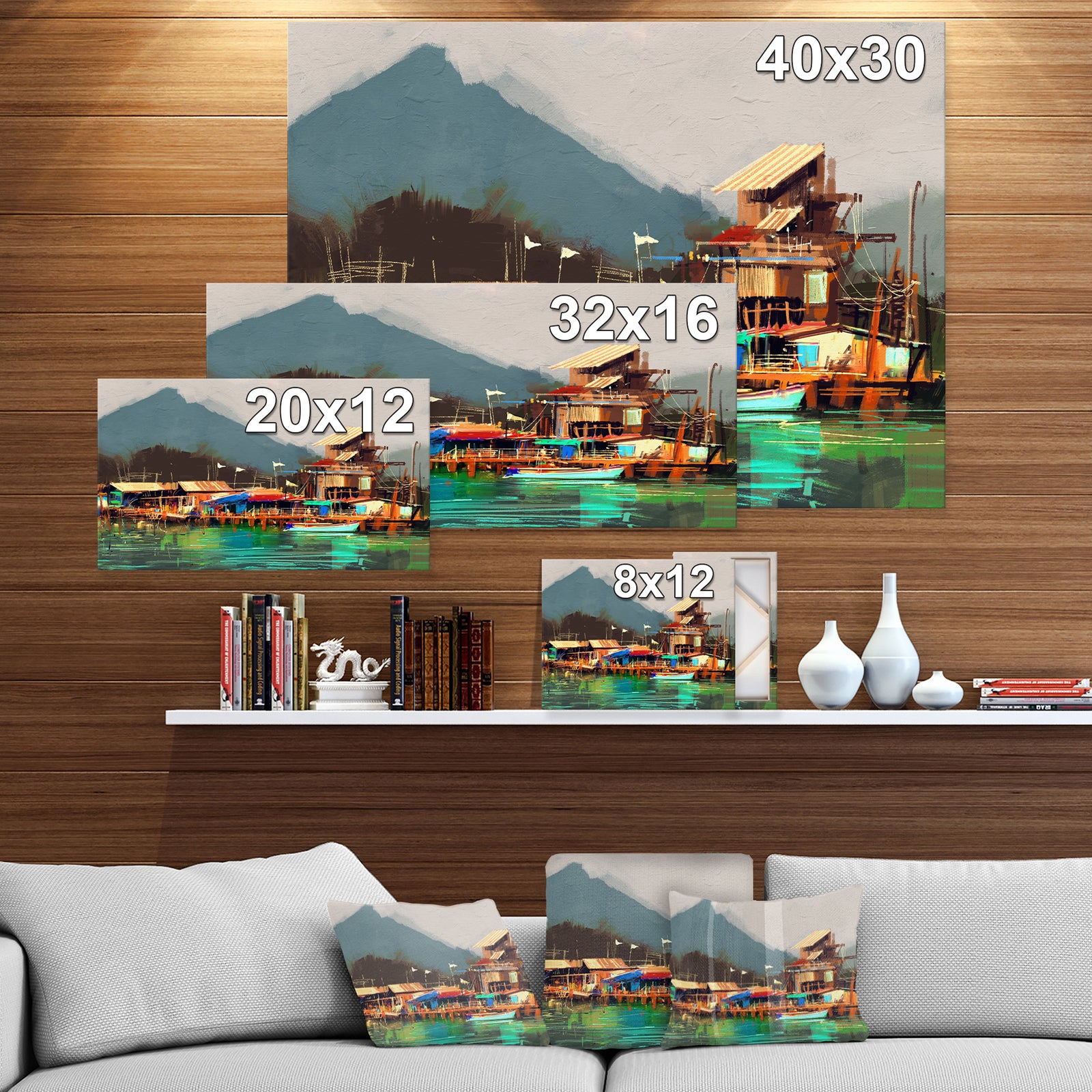 Old fishing village - Cityscapes Painting Print on Wrapped Canvas