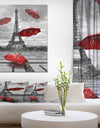 Flying Umbrella with Eiffel Tower - Cityscapes Photography on Wrapped Canvas